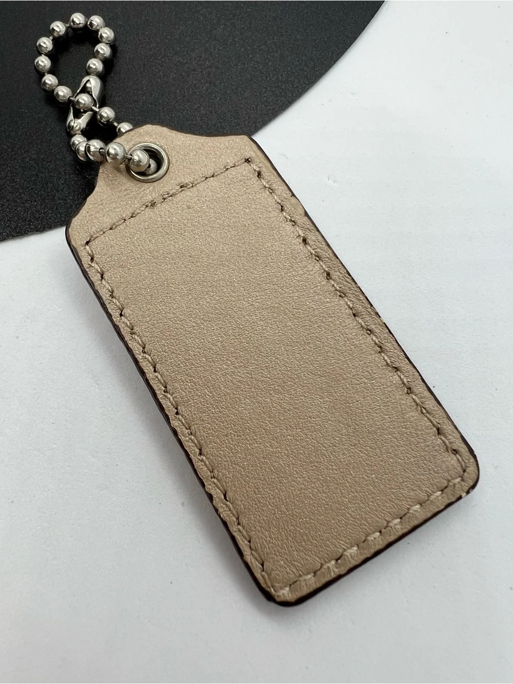 Coach Leather Hangtag Keychain Beige Tan Bag Charm Fob Logo Authentic EUC
